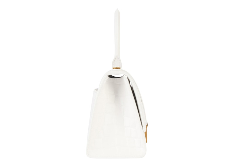 Balenciaga Hourglass Handbag Crocodile Embossed White/Gold-tone