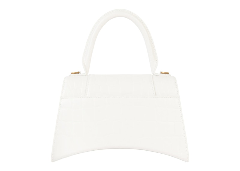 Balenciaga Hourglass Handbag Crocodile Embossed White/Gold-tone