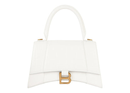 Balenciaga Hourglass Handbag Crocodile Embossed White/Gold-tone