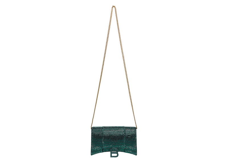 Balenciaga Hourglass Hangbag With Rhinestones Green