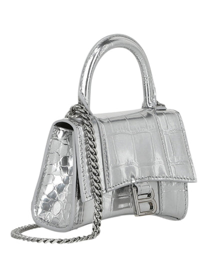 Balenciaga Hourglass Mini Bag With Chain Silver