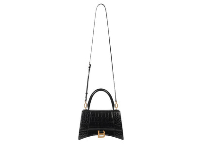 Balenciaga Hourglass Small Top Handle Bag Crocodile Embossed Black