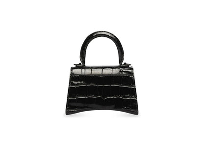 Balenciaga Hourglass Top-Handle Bag Mini Croc Embossed Black