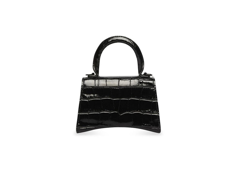 Balenciaga Hourglass Top-Handle Bag Mini Croc Embossed Black