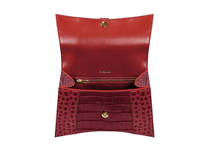 Balenciaga Hourglass Top Handle Bag Small Crocodile Embossed Dark Red