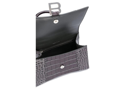 Balenciaga Hourglass Top Handle Bag Small Crocodile Embossed Grey