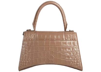 Balenciaga Hourglass Top Handle Bag Small Crocodile Embossed Mink