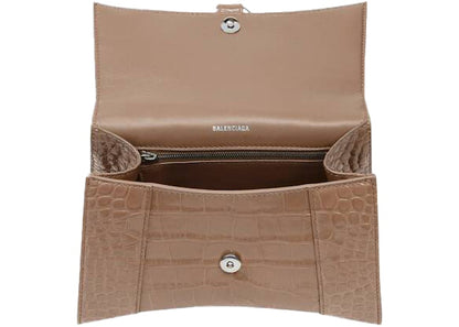 Balenciaga Hourglass Top Handle Bag Small Crocodile Embossed Mink