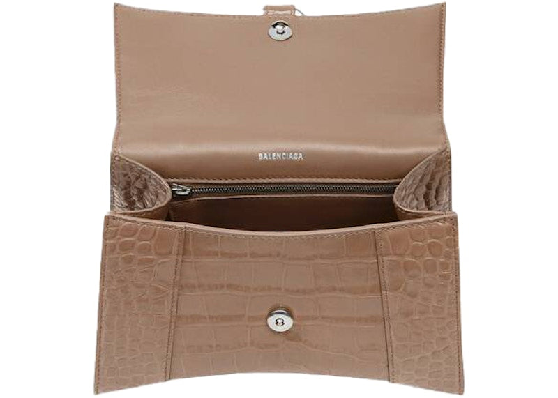 Balenciaga Hourglass Top Handle Bag Small Crocodile Embossed Mink