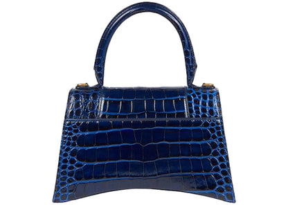 Balenciaga Hourglass Top Handle Bag Small Crocodile Embossed Navy