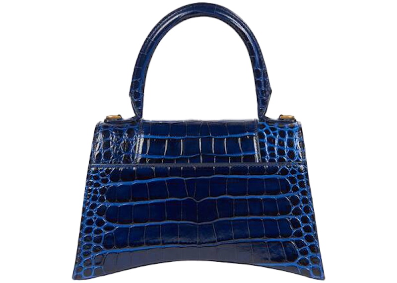 Balenciaga Hourglass Top Handle Bag Small Crocodile Embossed Navy