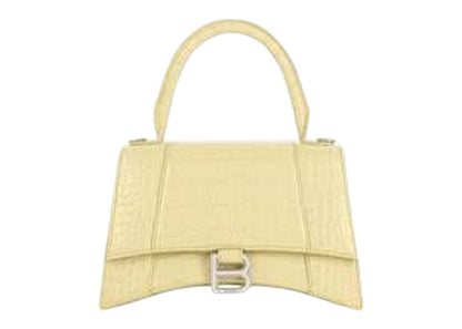 Balenciaga Hourglass Top Handle Bag Small Crocodile Embossed Yellow