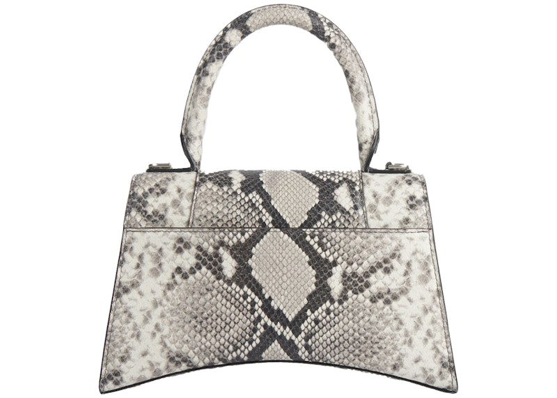Balenciaga Hourglass Top Handle Bag Small Snakeskin Embossed Black/White