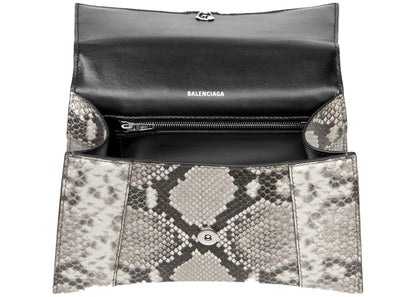 Balenciaga Hourglass Top Handle Bag Small Snakeskin Embossed Black/White