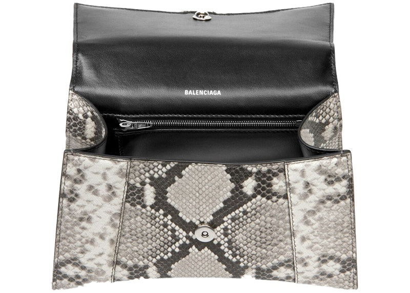 Balenciaga Hourglass Top Handle Bag Small Snakeskin Embossed Black/White