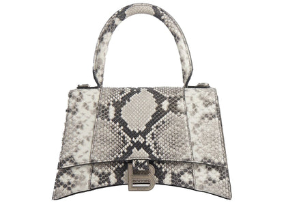 Balenciaga Hourglass Top Handle Bag Small Snakeskin Embossed Black/White