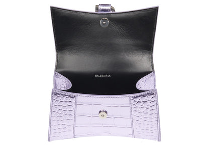 Balenciaga Hourglass Top Handle Bag XS Crocodile Embossed Pink