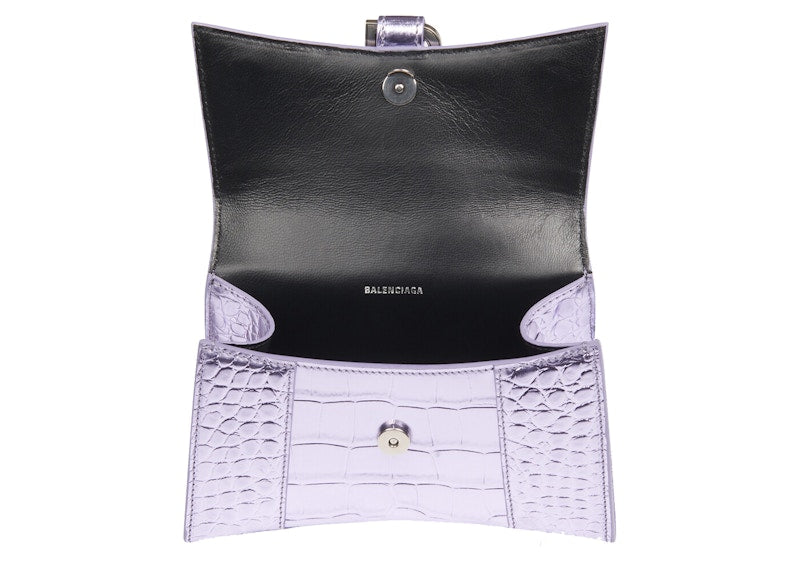 Balenciaga Hourglass Top Handle Bag XS Crocodile Embossed Pink