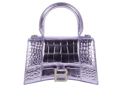 Balenciaga Hourglass Top Handle Bag XS Crocodile Embossed Pink