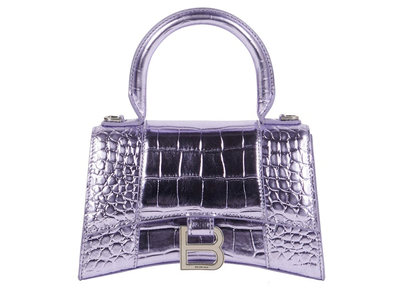 Balenciaga Hourglass Top Handle Bag XS Crocodile Embossed Pink