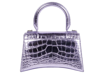 Balenciaga Hourglass Top Handle Bag XS Crocodile Embossed Purple