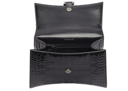 Balenciaga Hourglass Top Handle Crocodile Embossed XS Black
