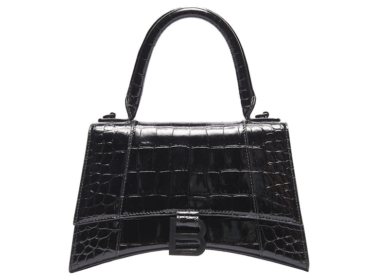 Balenciaga Hourglass Top Handle Crocodile Embossed XS Black
