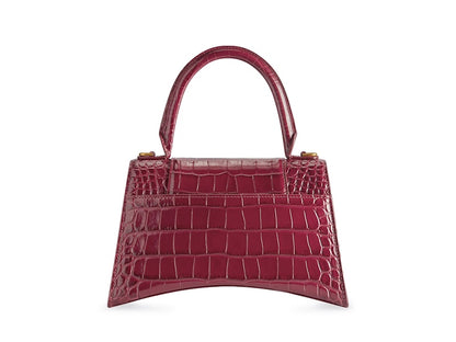 Balenciaga Hourglass Top Handle Small Crocodile Embossed Bright Red