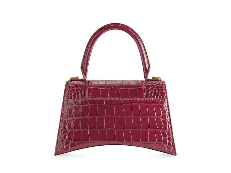 Balenciaga Hourglass Top Handle Small Crocodile Embossed Bright Red