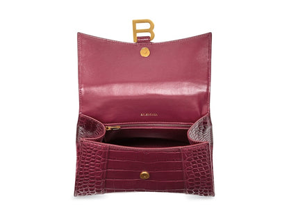 Balenciaga Hourglass Top Handle Small Crocodile Embossed Bright Red