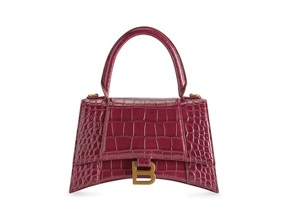 Balenciaga Hourglass Top Handle Small Crocodile Embossed Bright Red