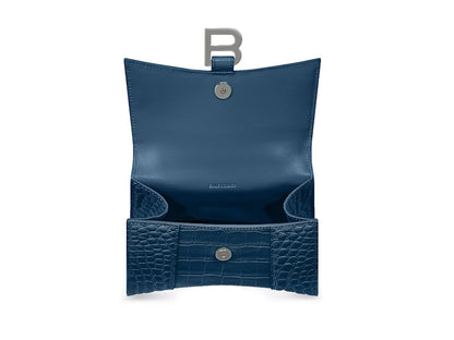 Balenciaga Hourglass Top Handle Small Crocodile Embossed Dark Blue