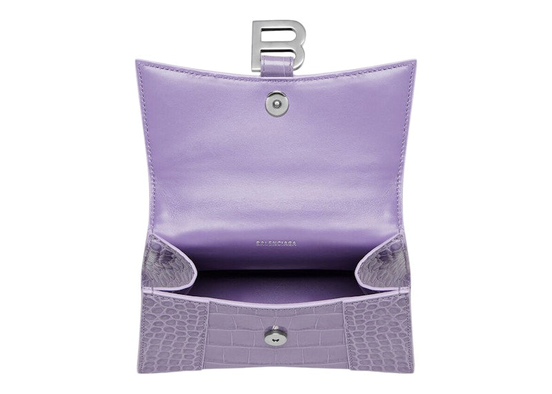 Balenciaga Hourglass Top Handle XS Crocodile Embossed Lilac