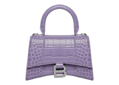 Balenciaga Hourglass Top Handle XS Crocodile Embossed Lilac