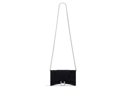 Balenciaga Hourglass Velvet Jersey Wallet on Chain Black