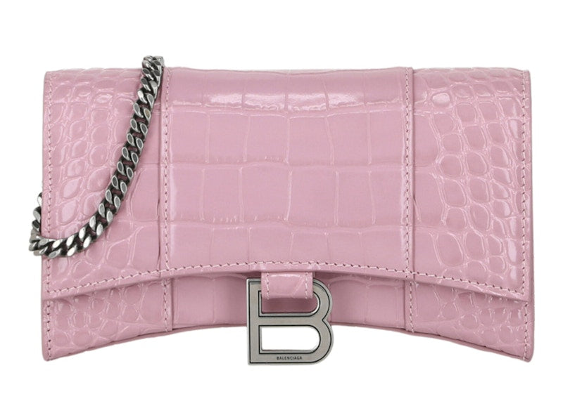 Balenciaga Hourglass Wallet With Chain Pink