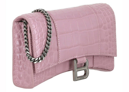 Balenciaga Hourglass Wallet With Chain Pink