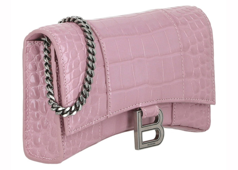 Balenciaga Hourglass Wallet With Chain Pink
