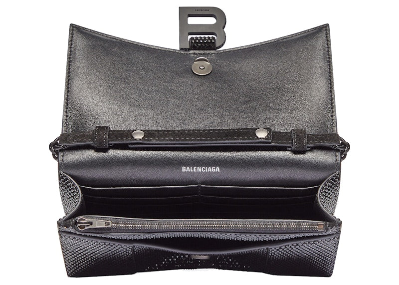 Balenciaga Hourglass Wallet With Chain XS Rhinestone Black