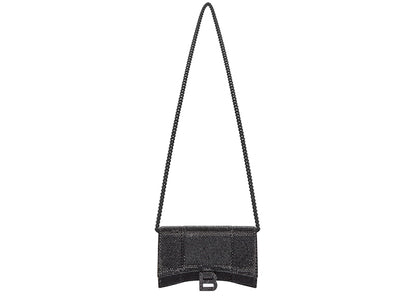 Balenciaga Hourglass Wallet With Chain XS Rhinestone Black