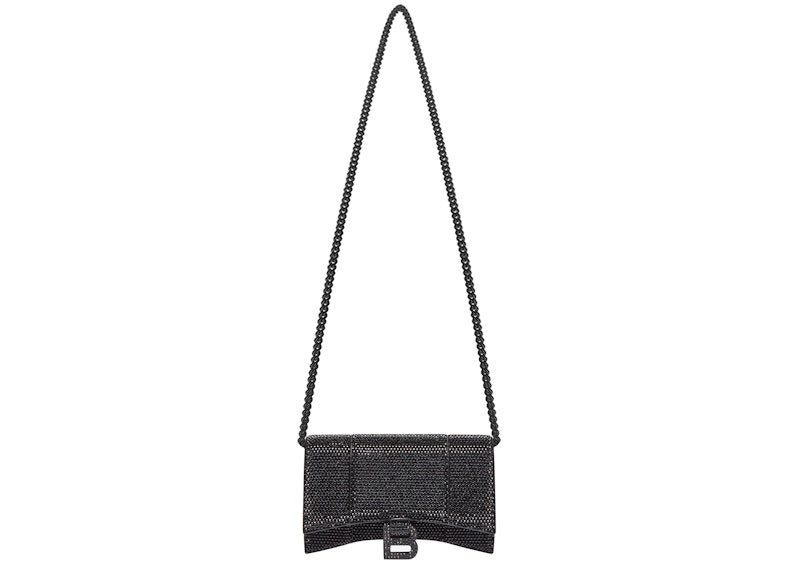 Balenciaga Hourglass Wallet With Chain XS Rhinestone Black