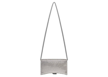 Balenciaga Hourglass Wallet With Chain XS Rhinestone Grey
