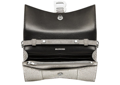 Balenciaga Hourglass Wallet With Chain XS Rhinestone Grey