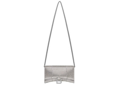 Balenciaga Hourglass Wallet With Chain XS Rhinestone Grey