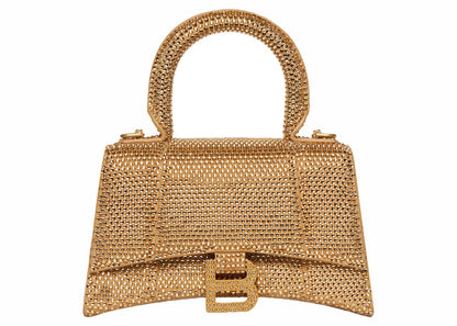 Balenciaga Hourglass XS Handbag With Rhinestones Gold
