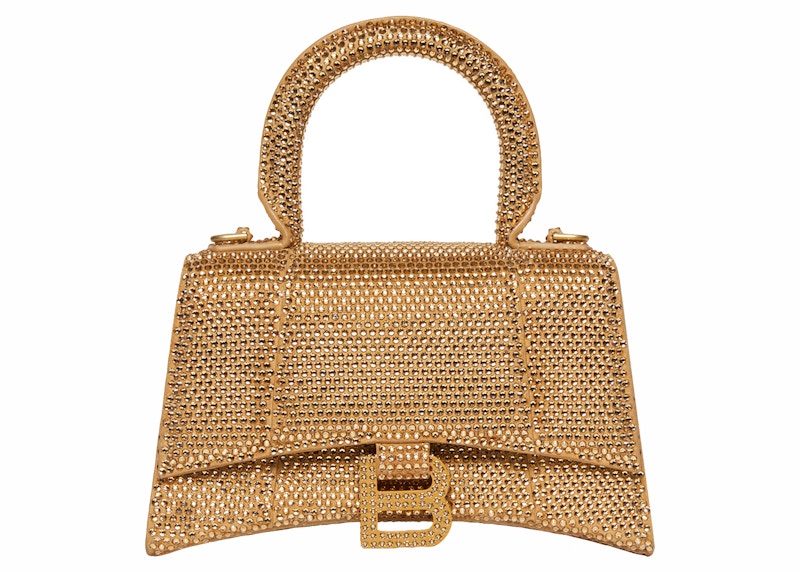 Balenciaga Hourglass XS Handbag With Rhinestones Gold