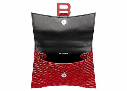 Balenciaga Hourglass XS Handbag With Rhinestones Red