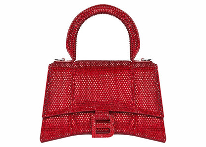 Balenciaga Hourglass XS Handbag With Rhinestones Red