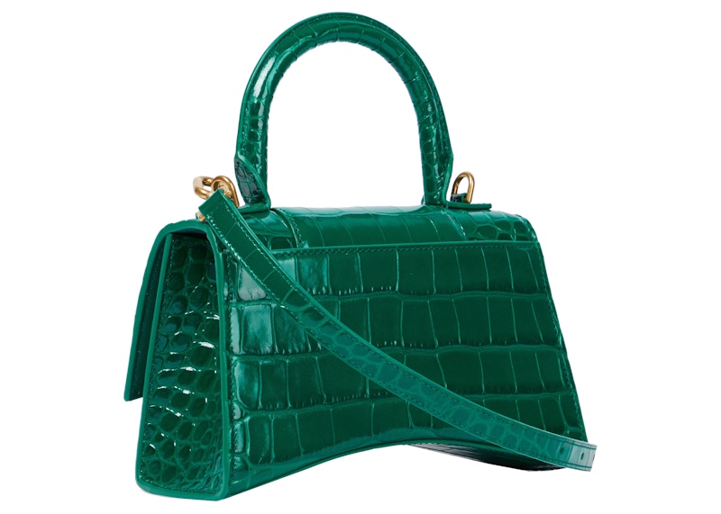 Balenciaga Hourglass XS Top Handle Bag Crocodile Embossed Green