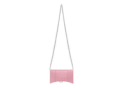 Balenciaga Hourglass XS Wallet On Chain In Sparkling Fabric Pink